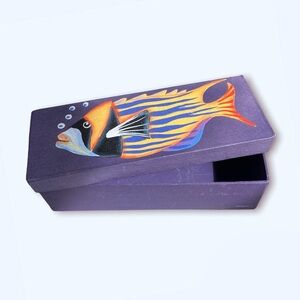 Dark Purple Hand Painted Fish Design Storage Trinket Box